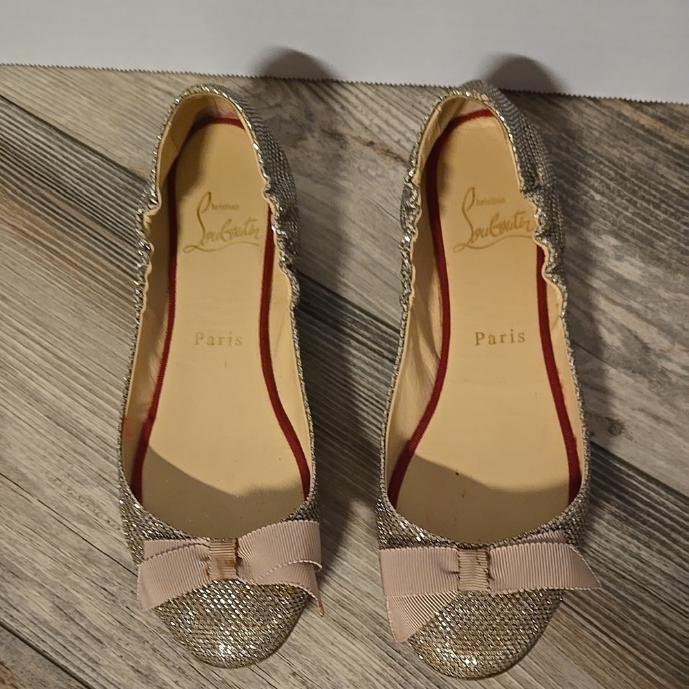 Christian Louboutin Women's Glitter Flats - Gold Sz 4= 34EU